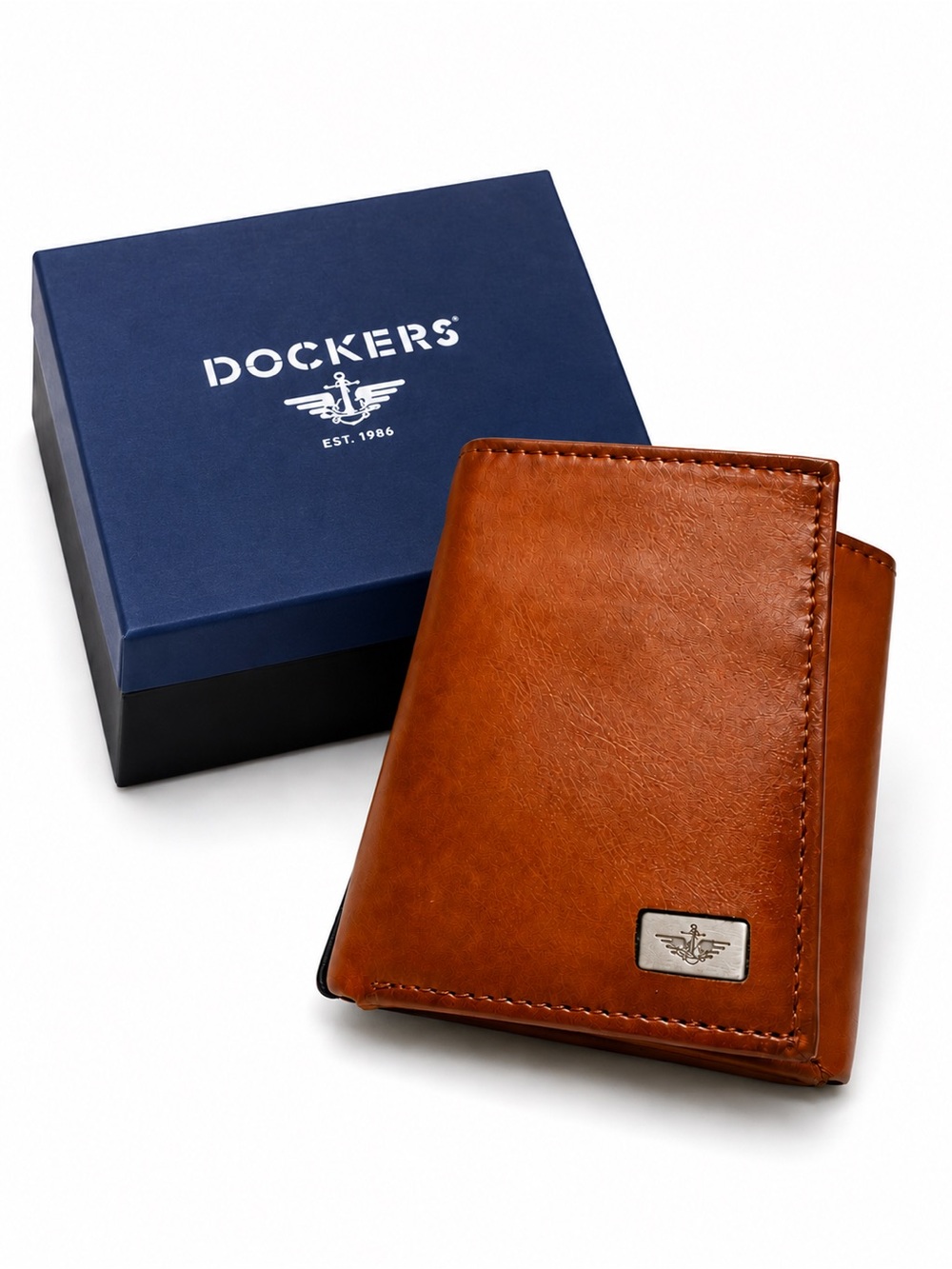 Dockers Tan Brown Leather Money Clip Wallet with Metal Logo